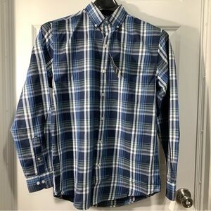 Van Heusen Navy and White Plaid Button Down Shirt size small. NWT.